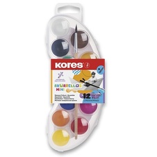 Vodové barvy Kores Akuarellos - 12 barev / průměr 30 mm + štětec